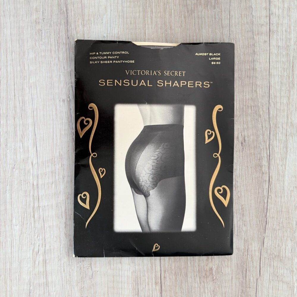 NWT Victoria’s Secret Sensual Shapers Almost Black Silky Sheer Pantyhose Vintage